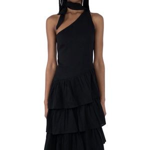Gimaguas One-Shoulder Tie Black Dress